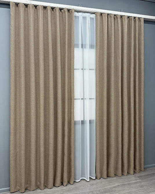 Комплект готових штор VR-Textil Льон Льон Мішковина № 1141ш Капучино 150х240 см 2 шт (39-0144) Київ - фото 4