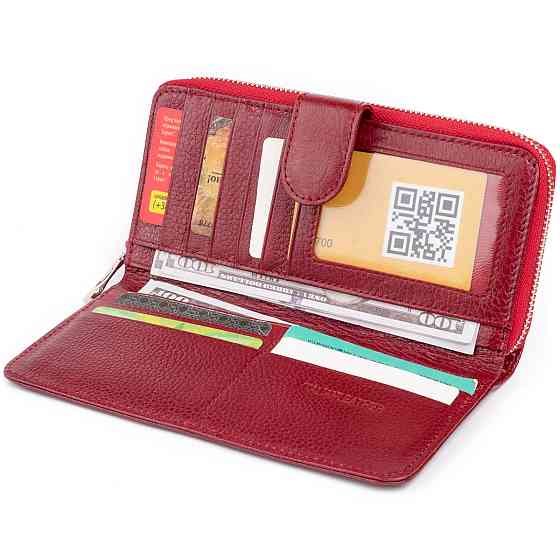 Вертикальний місткий гаманець зі шкіри жіночий Бордовий (ST Leather) Київ