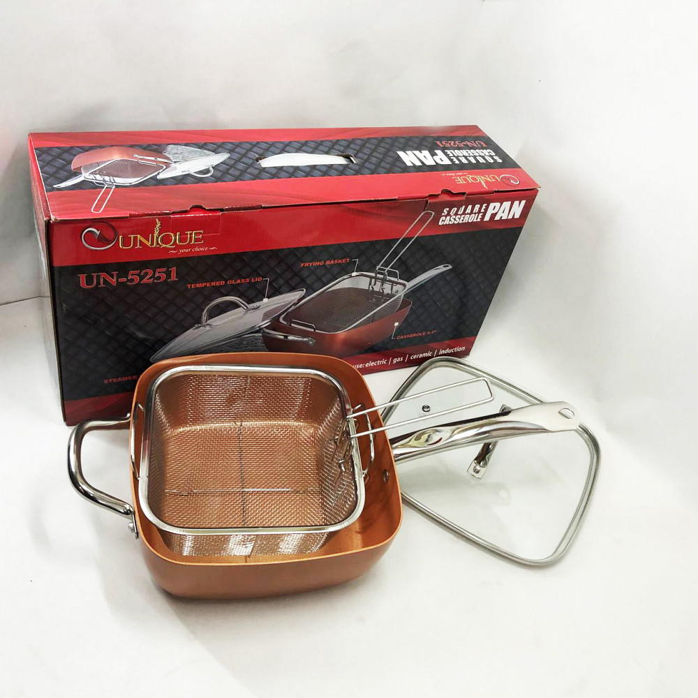 Сковорода-фритюрниця UNIQUE UN-5251 квадратна антипригарна з пароваркою та каструлею + скляна кришка 24 см IE-51 Львів - фото 13