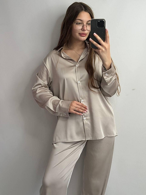 Жіночий шовковий костюм із штанами Бежевий XL/2XL Харків - фото 6