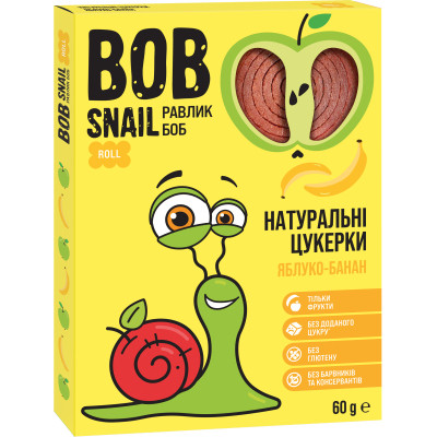 Цукерка Bob Snail Равлик Боб Яблучно-Бананові 60 г (4820219345411) Вінниця - фото 1
