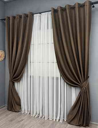 Комплект готовых штор на люверсах VR-Textil Рогожка TERRA LUXE № 1861ш Шоколадный 150х270 см 2 шт (37-0301) Киев