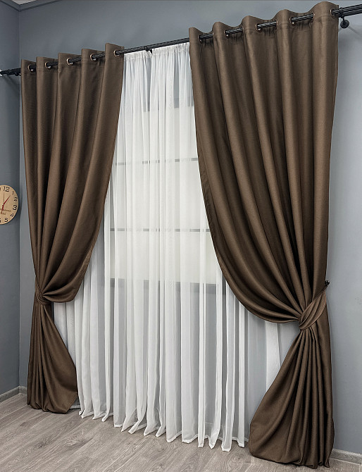 Комплект готовых штор на люверсах VR-Textil Рогожка TERRA LUXE № 1861ш Шоколадный 150х270 см 2 шт (37-0301) Киев - изображение 3