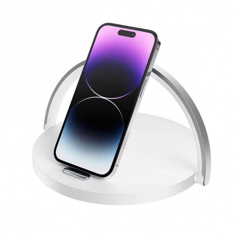 Бездротовий індукційний зарядний пристрій + нічник і підставка USB-Type-C 15W 3 in 1 White Вінниця - фото 2