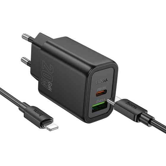 Мережевий зарядний пристрій з кабелем HOCO N61 Gentle PD20W+QC3.0 charger set(C to iP) Black Одеса