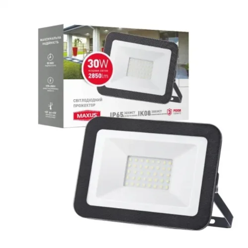 Світлодіодний прожектор Maxus FL-01 2850лм IP65 5000K 30W (Чорний) Вінниця - фото 3
