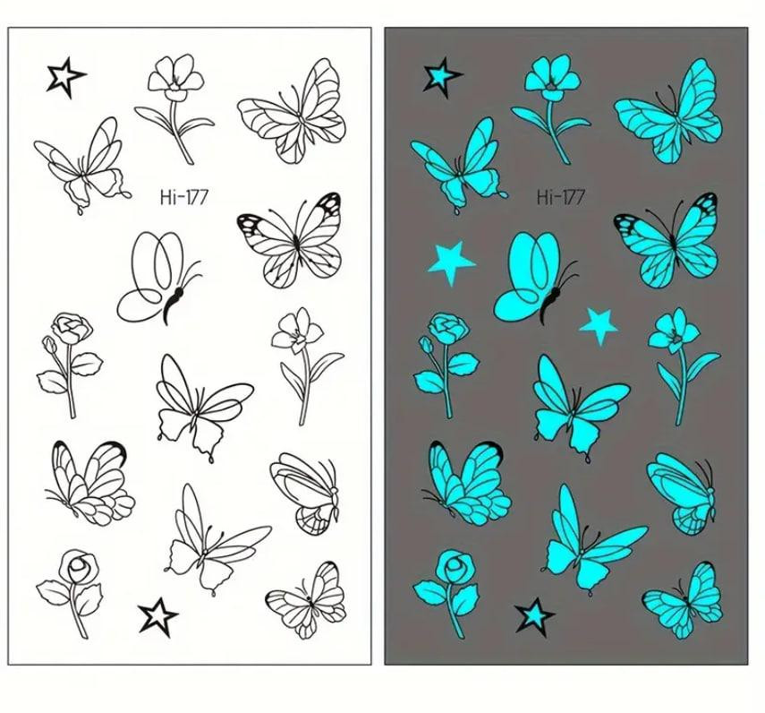Флуоресцентні тимчасові тату "Метелики" (водонепроникні) — боді-арт, тату для вечірок, арт тату, наб Київ - фото 1