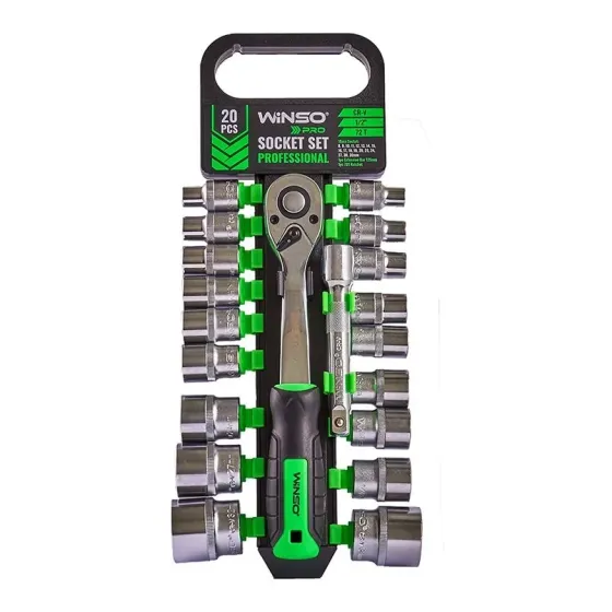 Набір торцевих головок з тріскачкою WINSO PRO 1/2", 72 зубці, 8–32 мм, Cr-V (модель 902020) Ковель