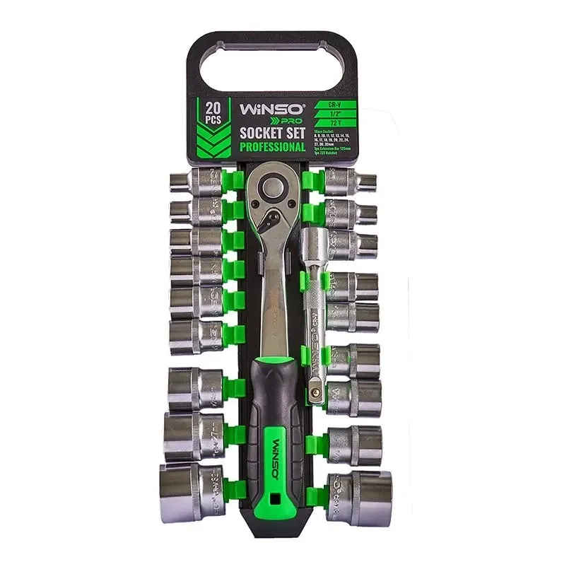 Набір торцевих головок з тріскачкою WINSO PRO 1/2", 72 зубці, 8–32 мм, Cr-V (модель 902020) Ковель - фото 1