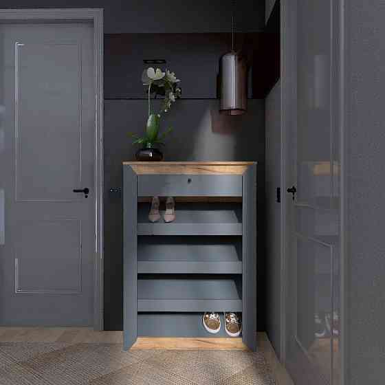 Тумба для обуви Эверест Нордик-800 80х32х113 см Графит + Дуб крафт золотой (DTM-5548) Львов