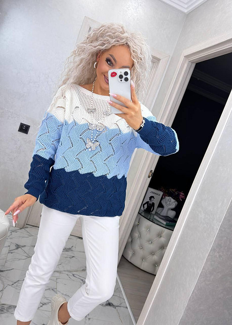 Женский ажурний вязаный свитер трехцветый. 42-52р. Київ - фото 1