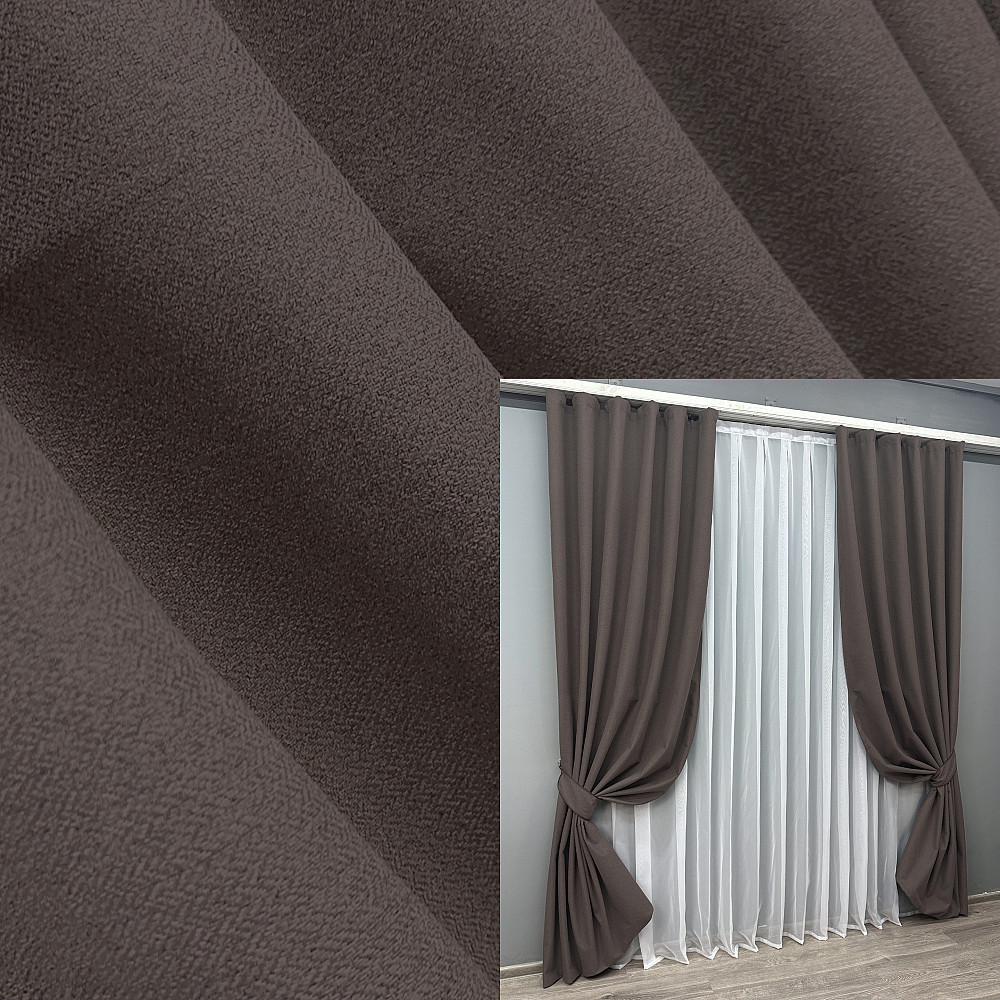 Комплект готових штор VR-Textil Льон блекаут № 1722ш Сіро-коричневий 125х270 см 2 шт (39-948) Київ - фото 1