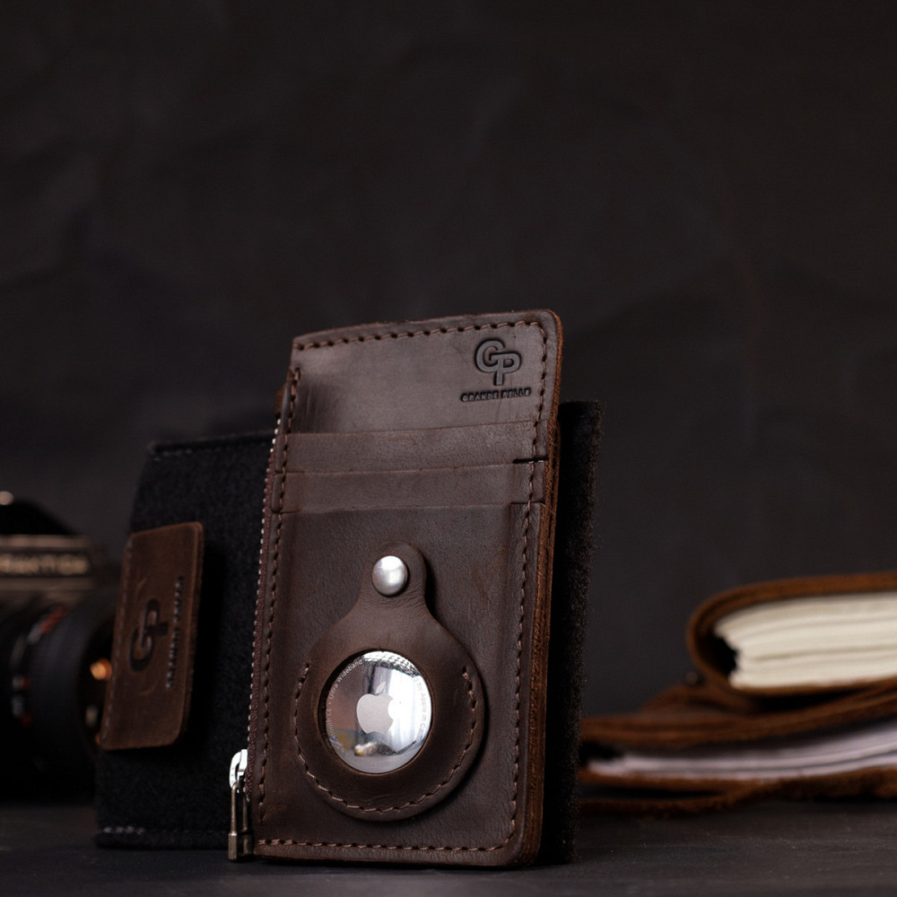 Оригінальний картхолдер з утримувачем для Apple AirTag з натуральної шкіри GRANDE PELLE 11627 Коричневий Київ - фото 7