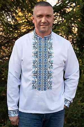 Вишиванка лляна чоловіча, довгий рукав, біла, (льон) топ   Одяг 52/54 Київ