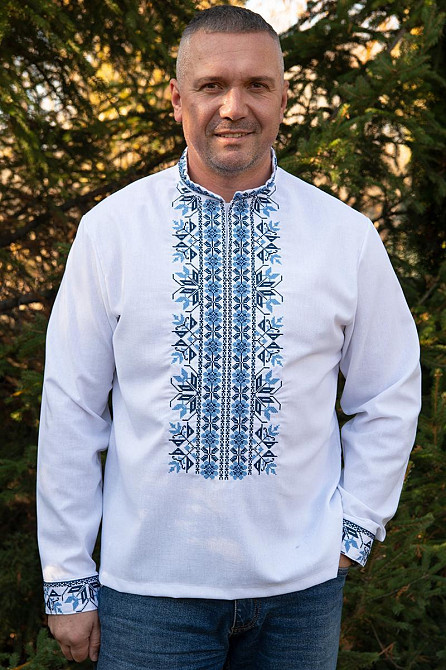 Вишиванка лляна чоловіча, довгий рукав, біла, (льон) топ   Одяг 52/54 Київ - фото 1