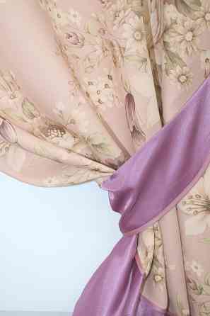 Кухонные шторы VR-Textil № 073к с ламбрекеном и подхватами лиловый с персиковым 270х170 см (52-0485) Киев