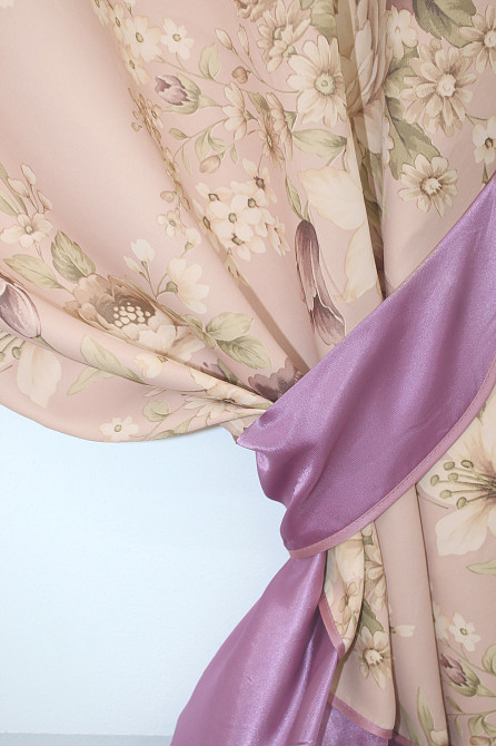 Кухонные шторы VR-Textil № 073к с ламбрекеном и подхватами лиловый с персиковым 270х170 см (52-0485) Киев - изображение 3