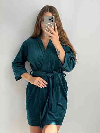 Халат жіночий плюш велюр під пояс Смарагд L Харків