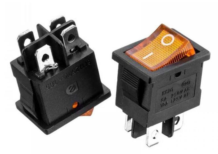 Перемикач Daier KCD1-4-201N, з підсвічуванням, ON-OFF, 4pin, 6A 250V, жовтий Полтава - фото 1