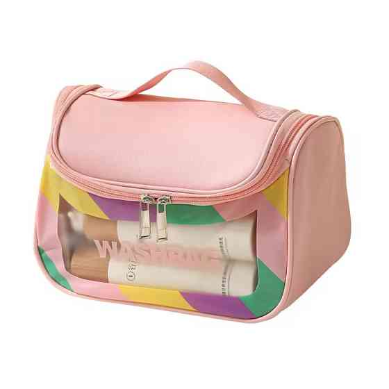Косметичка женская прозрачная, для ванных пренадлежностей, дорожная, водонепроницаемая, розовая Каменец-Подольский