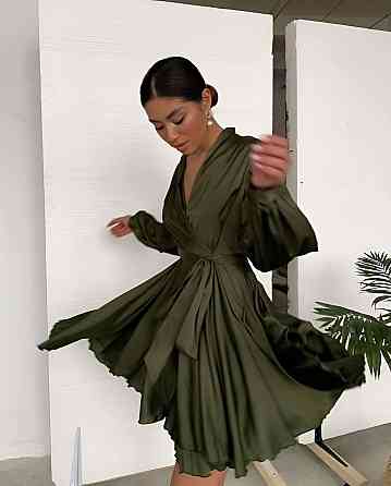 Женское вечернее романтичное мини платье шелк Хаки Одесса
