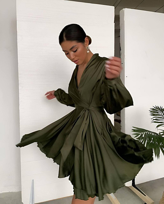 Жіноче вечірнє романтичне мініплаття шовк Хакі Одеса - фото 1