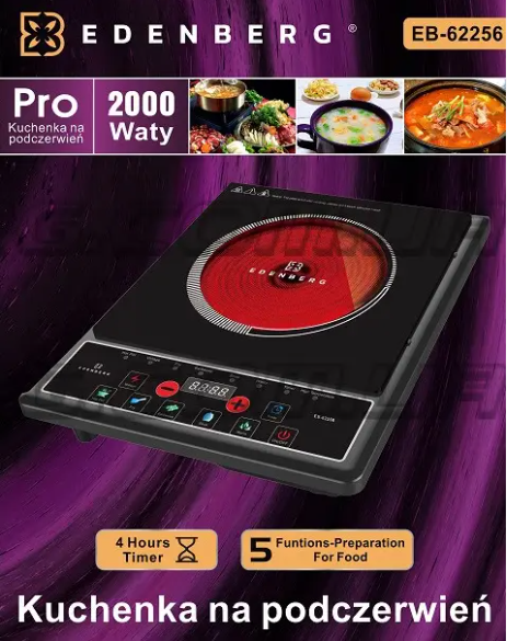 Портативна інфрачервона електроплита EDENBERG EB-62256 2,000 Вт 1кф. 2000Вт.(чорний) Одеса - фото 3