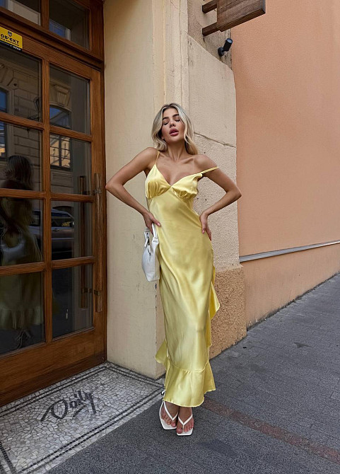 Жіноче романтичне плаття на бретелях із шовку Лимонний, 44/46 Одеса - фото 5