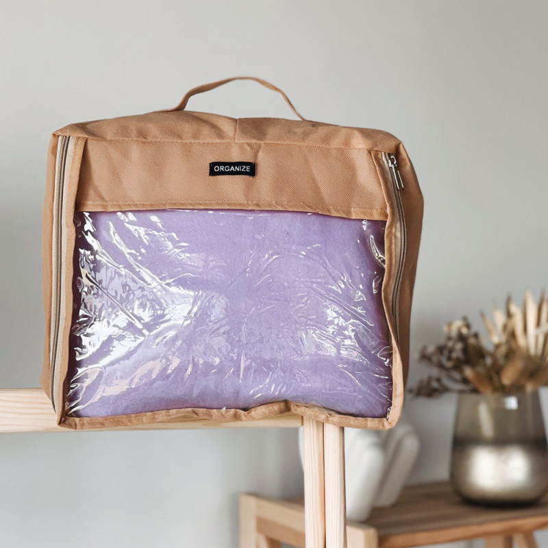 Середня дорожня сумка для речей з ручкою та прозорою вставкою P002 30x27x12 см (Бежевий) Суми - фото 1