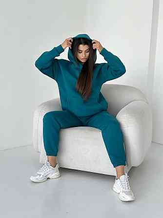 Женский спортивный теплый костюм оверсайз на флисе Темно бирюзовый L Харьков
