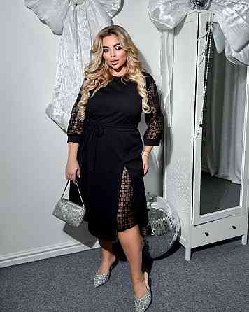 Жіноча святкова сукня батал зі вставками креп дайвінг + сітка 56/58 Одеса