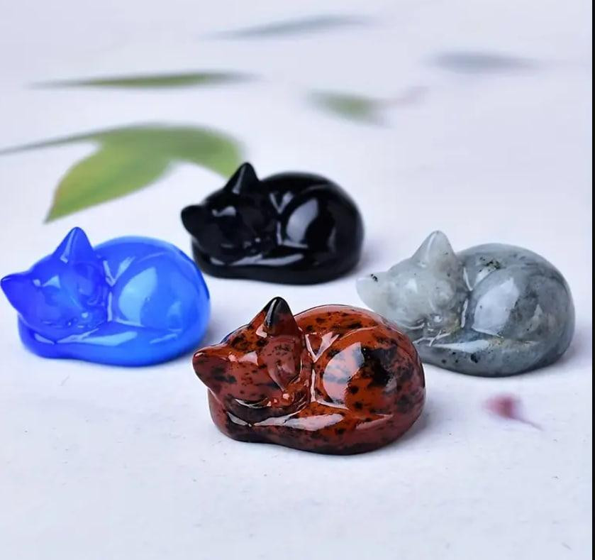 Фігурка сплячого кота з натурального лабродариту, 40 мм. Декоративна фігурка з натурального лабродар Київ - фото 3