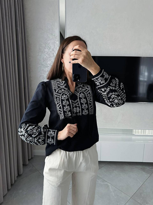 Женская современная вышиванка с традиционными украинскими мотивами 80% хлопок, 20% полиэстер. 46 Одесса - изображение 3