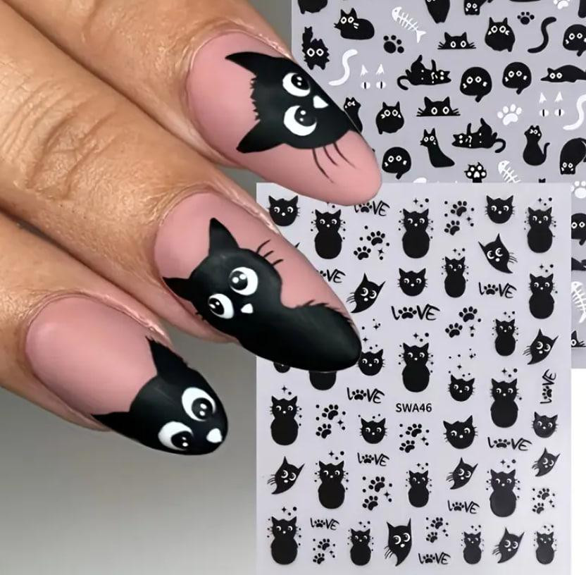 3D наклейки для ногтей «Котики» – чёрные, лист 10×8 см, 2 листа Киев - изображение 3