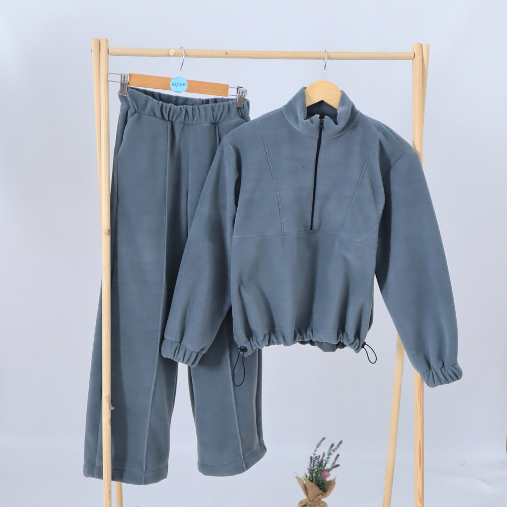 Детский теплый Флисовый термо костюм (толстовка на затяжках + штаны палаццо)оливковый 152 Каменец-Подольский - изображение 3