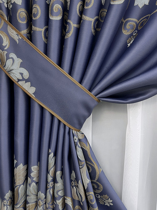 Комплект готових штор VR-Textil з вишивкою гладдю № 2053ш Синій 200х270 см 2шт (32-389) Київ - фото 5