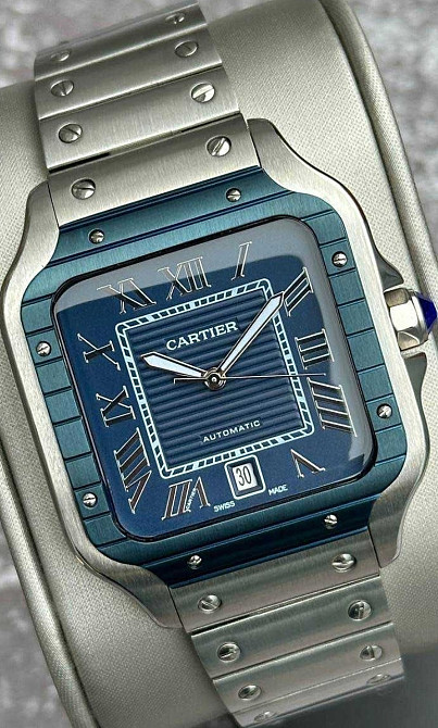 Швейцарський годинник Cartier Santos Silver-Blue Classic. Київ - фото 8