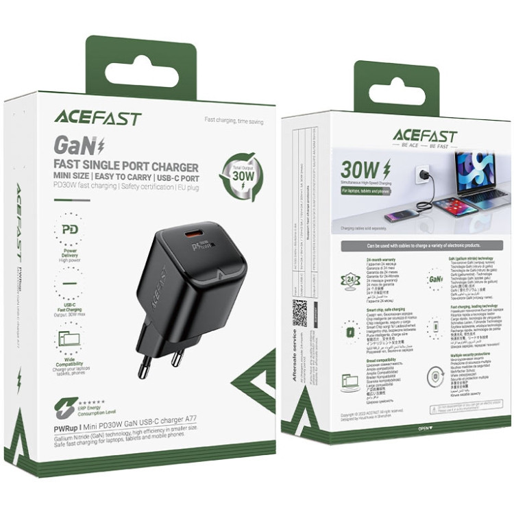 Зарядний пристрій USB-C 30W Gan A77 mini Fast Charger Black Acefast Винница - изображение 4