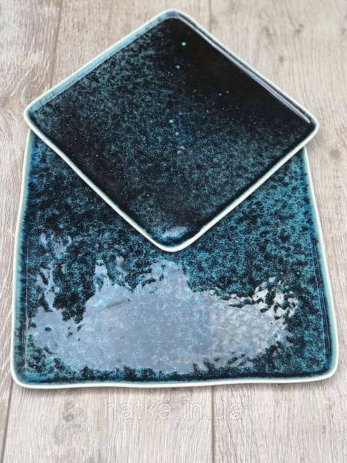 Тарілка квадратна Olens "Totem" 20,5х1,02 см кераміка синя для дому та ресторанів Київ - фото 3