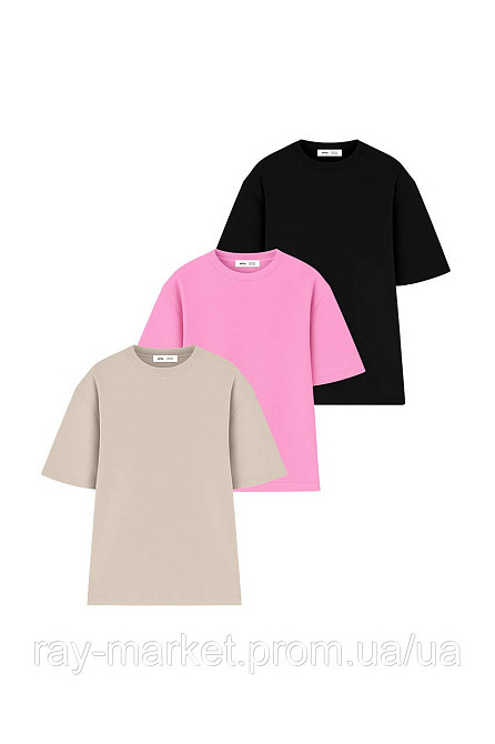 Набір футболок оверсайз чоловічі 3 шт "U0104-Cream-Pink-Black" Київ - фото 1