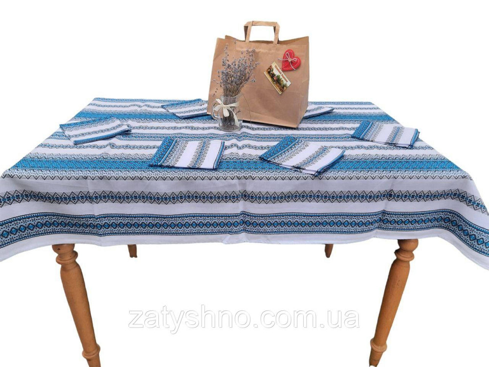 Синя скатертина з серветками машинна вишивка 120*140 Київ - фото 5