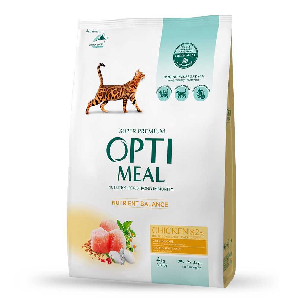Сухой корм Оптимил Optimeal для взрослых кошек со вкусом курицы, 4 кг Винница - изображение 1