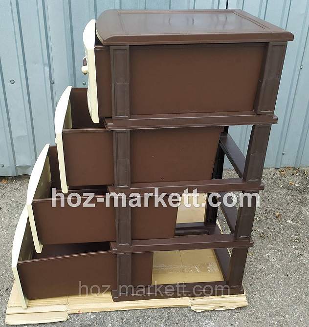 Пластиковый комод пластиковая тумбочка Стиль беж с коричневым 4 ящика Харьков - изображение 2