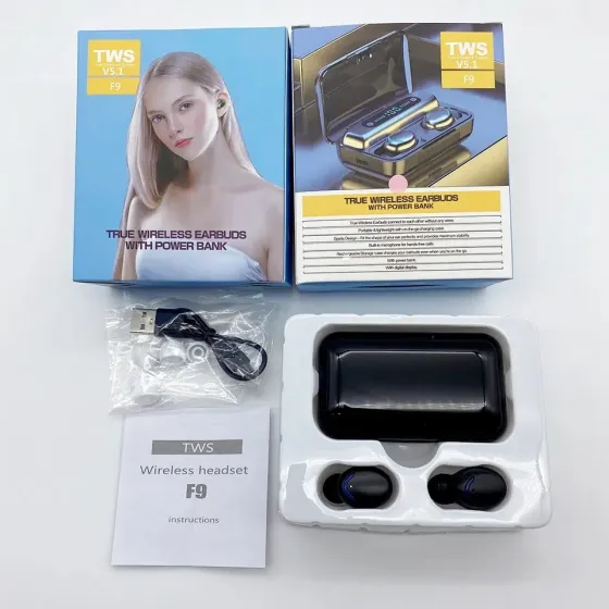 Стерео гарнитура TWS BTH-F9-5 с Power Bank, Bluetooth 5.0, сенсорным управлением и автономным зарядным кейсом Одесса