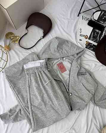 Жіночий стильний прогулянковий костюм із гумкою на штанах двонитка Сірий, 46/48 Одеса