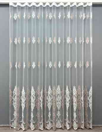 Тюль VR-Textil 1857т Фатин с вышивкой и люрексом Молочный с пудровым 300х270 см (40-196) Киев