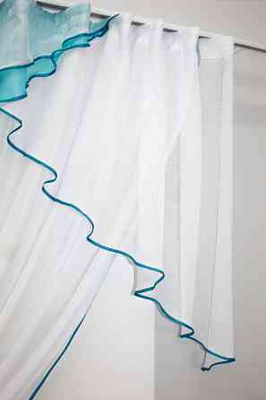 Кухонный комплект VR-Textil № 00к шторка с ламбрекеном лазурный с белым 300х170 см (59-571) Киев