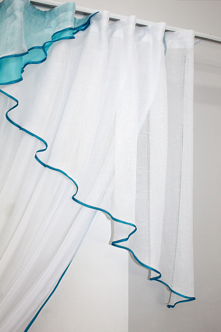 Кухонный комплект VR-Textil № 00к шторка с ламбрекеном лазурный с белым 300х170 см (59-571) Киев - изображение 5