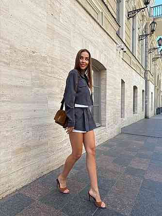 Жіночий стильний костюм-двійка: жакет і спідниця вельвет Графіт, 44/46 Одеса