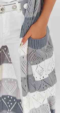 Ажурний кардиган із кишенями в смужку (48-52) Київ